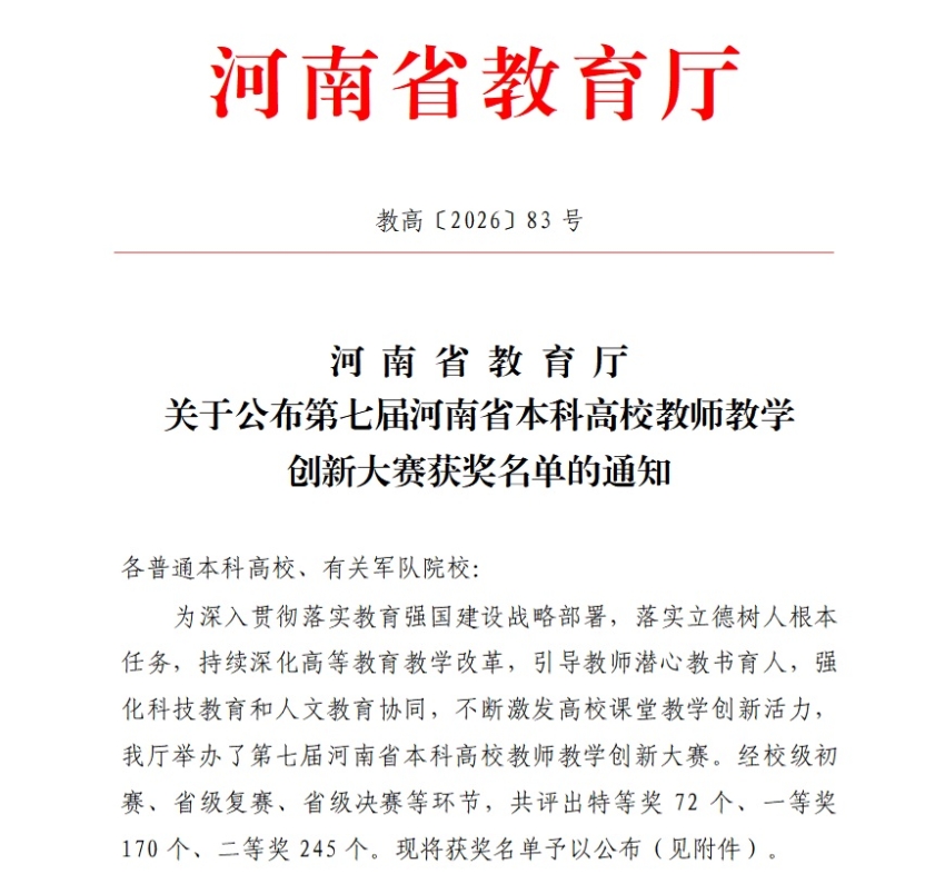 喜报！我校教师在第七届河南省本科高校教师教学创新大赛中斩获佳绩