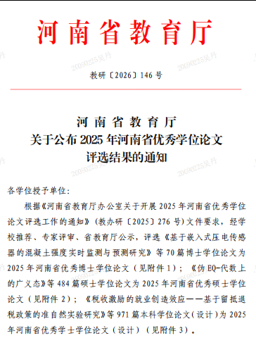 我校24篇学士学位论文获评2025年河南省优秀学位论文